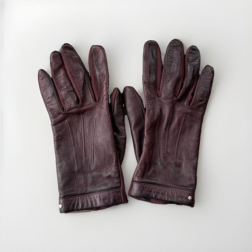 Isotoner Womens Leather Gloves Size L Large Burgundy Winter Cold Weather